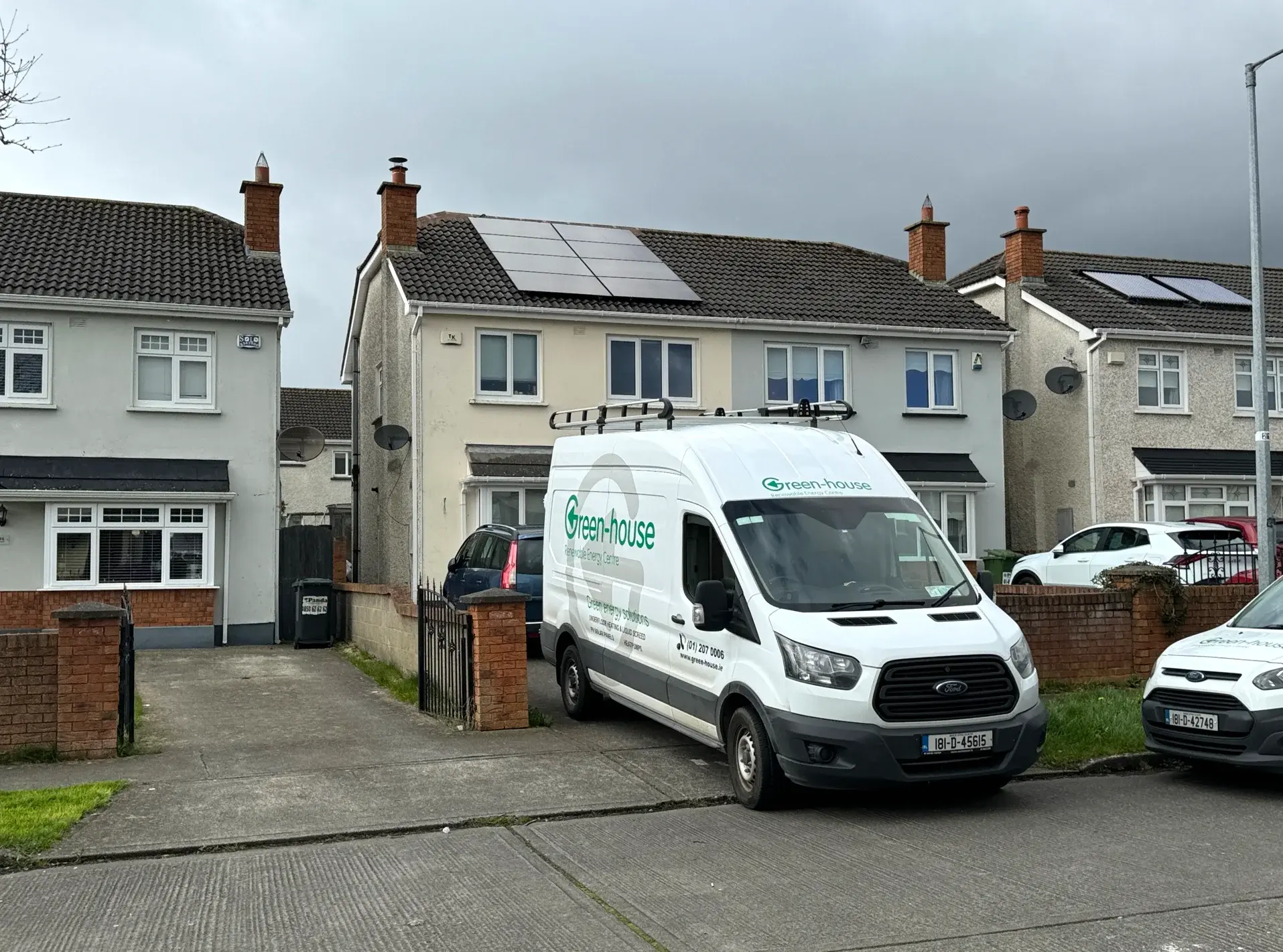 Green-house Solar Energy van outside a Dublin home with a completed solar panel installation