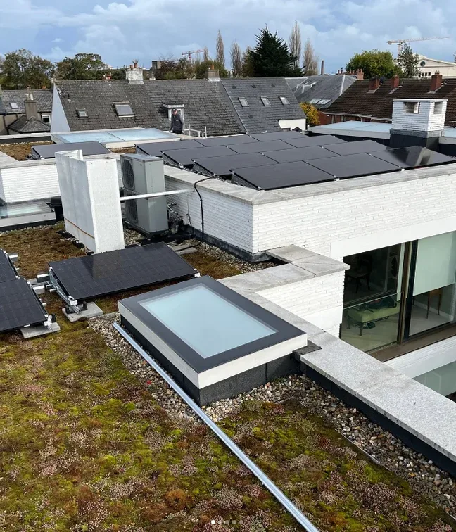 Solar panels installed on a flat commercial roof